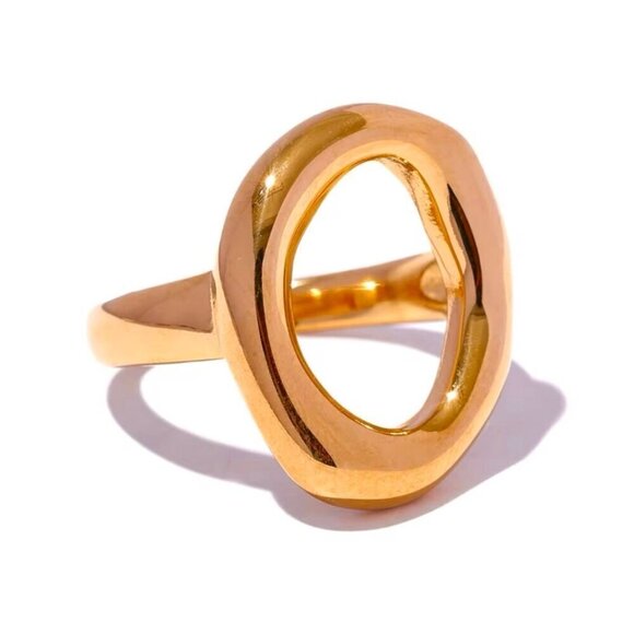 NWT Statement Chunky Oval Cut-Out Ring Sz.7 18K Gold Plated - Picture 3 of 11